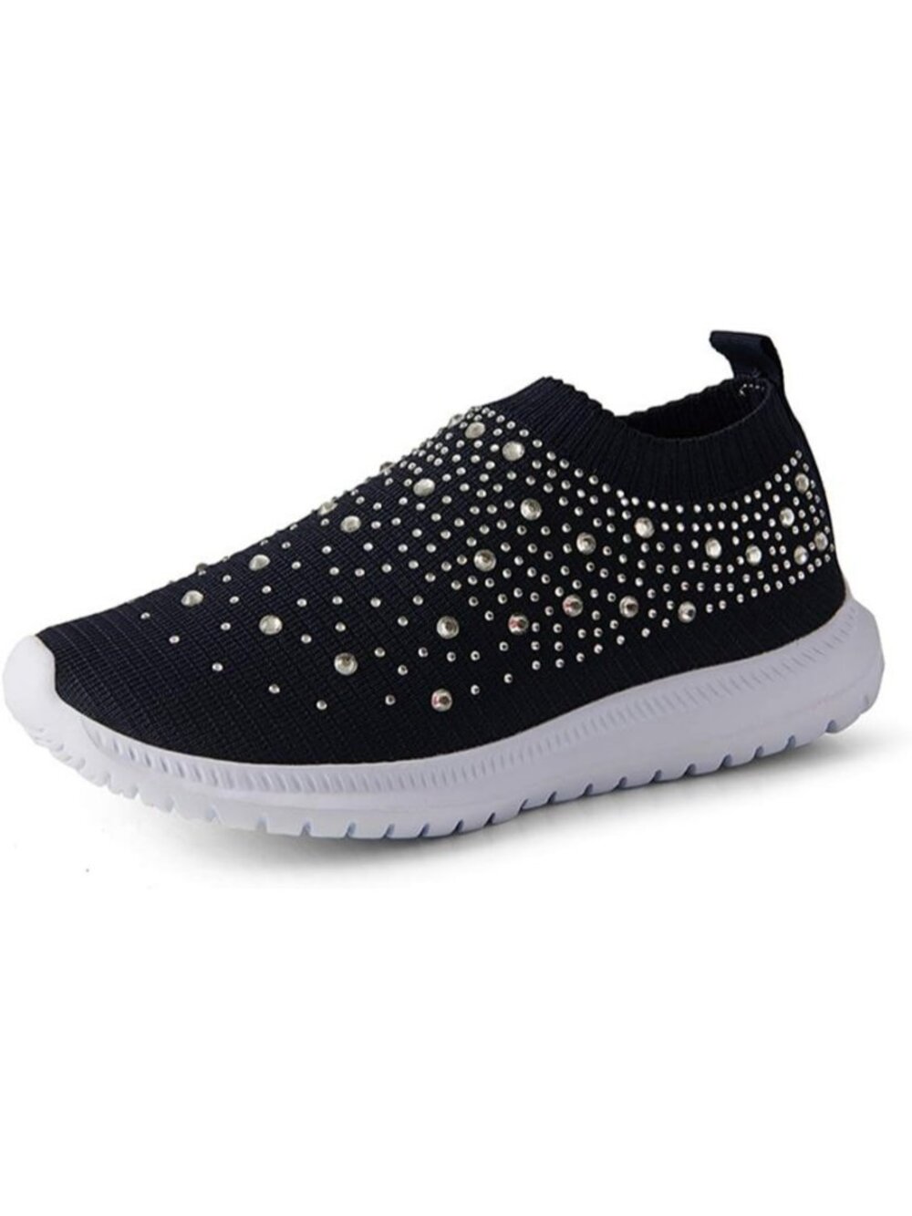 Women's Dark Blue Mesh Rhinestone Glitter Slip On Ballroom Latin Sock Sneakers